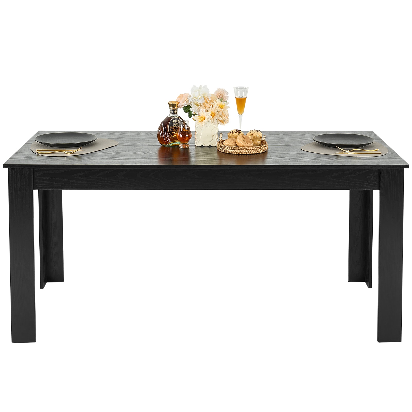 63in Rectangle Dining Table Wood Kitchen Table For 4-6 Person Black (Only Table)_voghion.com